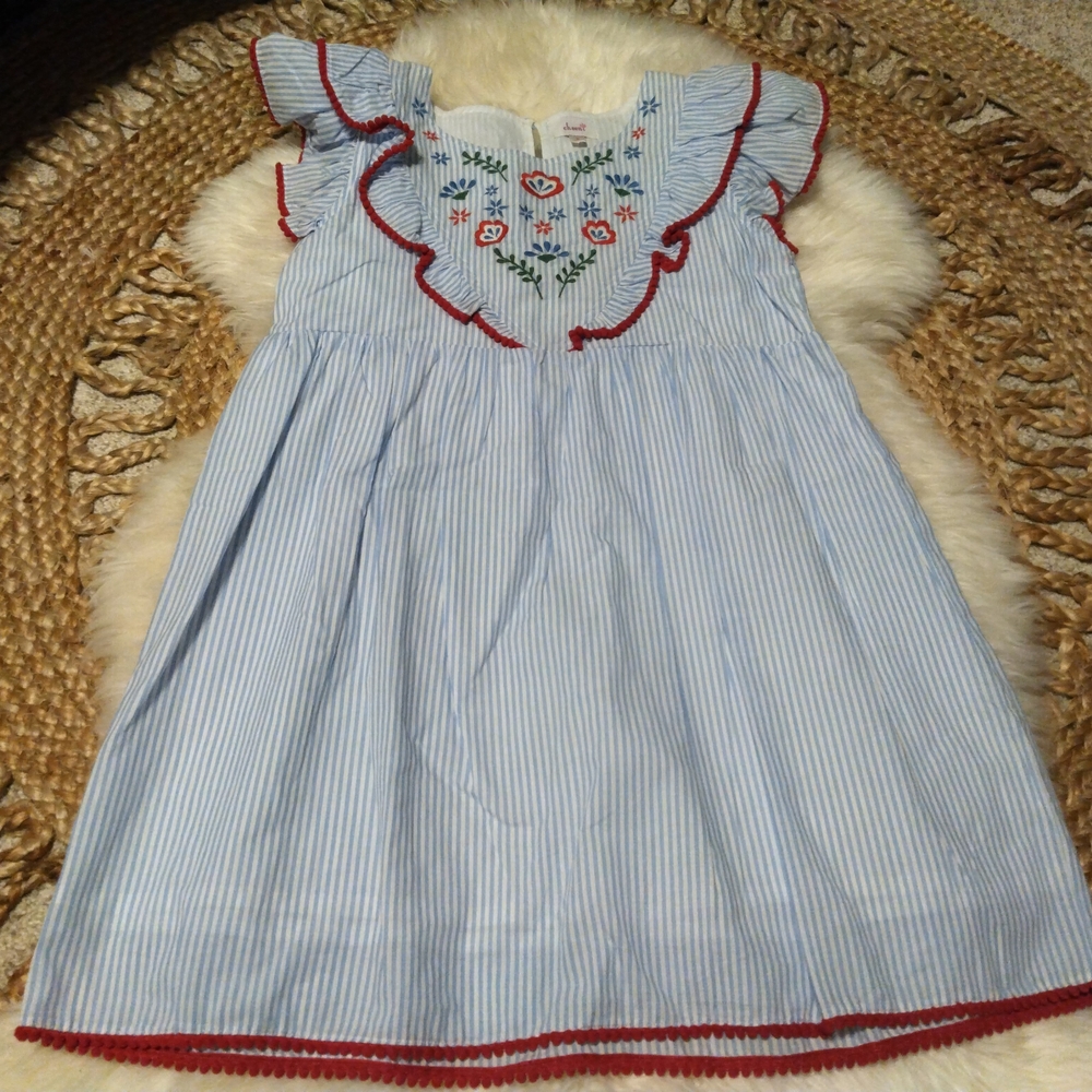 Cheeni Adorable Striped Kids Dress with Floral Embroidery Size 8